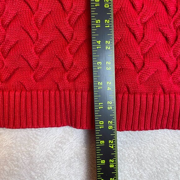 Lands End Womens Cable Knit Sweater Large Red Long Sleeve 100% Cotton - Picture 3 of 9